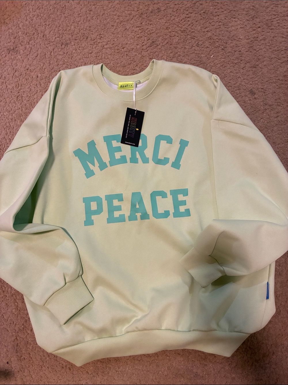 Merci Peace Pullover Sweatshirt - Mint Green